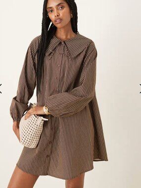 ASOS Glamorous poplin mini shirt dress in brown and buttermilk stripes